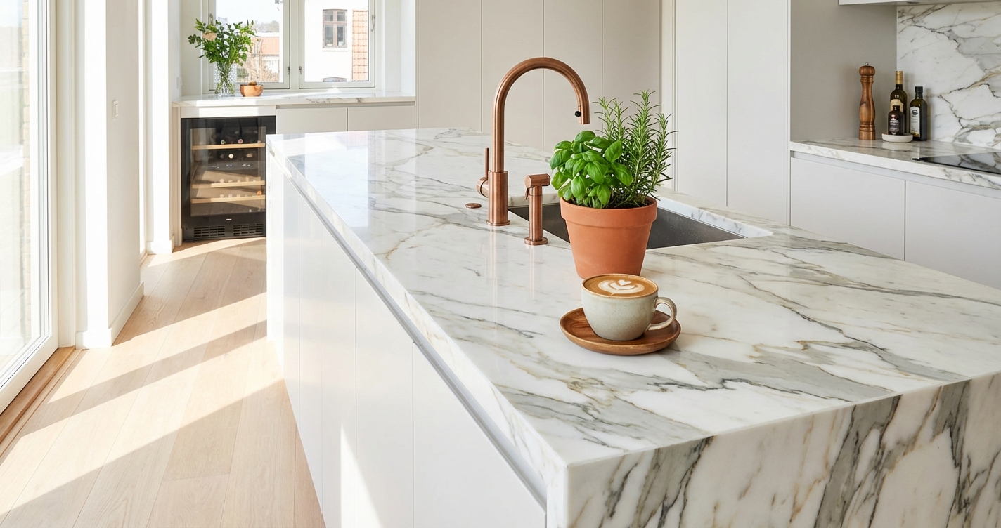 Мрамор на кухне: как не пожалеть о выборе столешницы