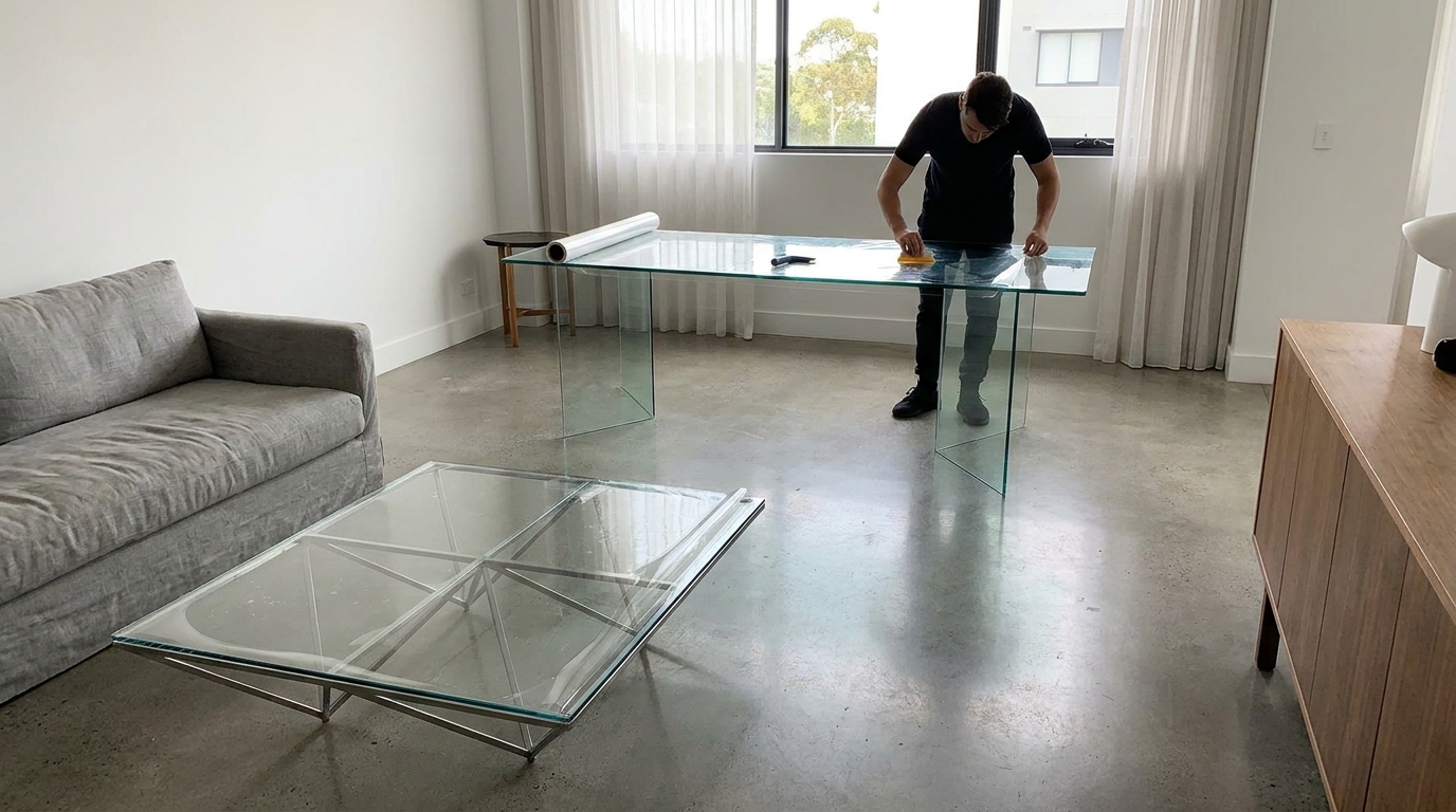 Защита стеклянных поверхностей мебели плёнкой